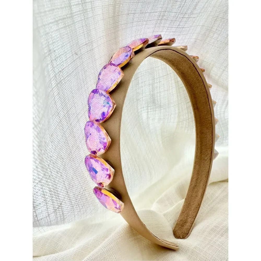 Light pink crystal iridescent heart headband